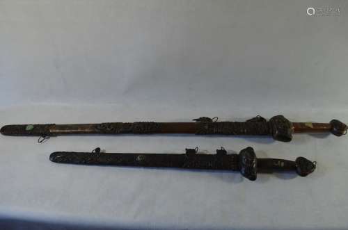 Two Antique Chinese Mixed Metal Swords