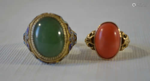 Enamel Ring&14K Gold Coral Ring