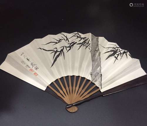 Chinese Ink Fan Painting, Signed XuBeiHong