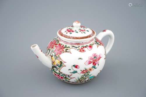 A Chinese famille rose teapot with unusual spout, Yongzheng/Qianlong