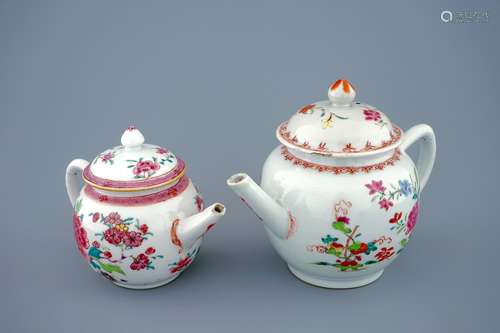 Two Chinese famille rose teapots and covers, Yongzheng/Qianlong, 18th C.