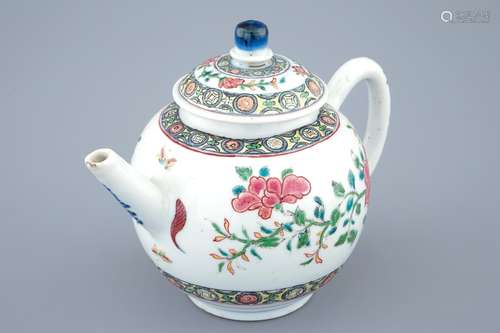 A clobbered Chinese famille rose teapot and cover, Qianlong, 18th C.