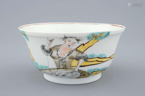 A Chinese export porcelain European subject bowl, Qianlong, 18th C.