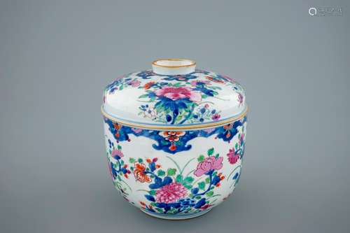 A large Chinese famille rose bowl with cover, Qianlong 18th C.