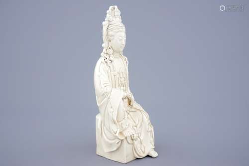 A Chinese Dehua blanc de Chine figure of Guanyin after He Chaozong, 19/20th C.