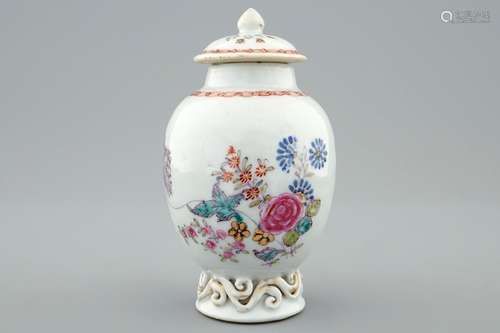 A Chinese famille rose export tea caddy and cover, Qianlong, 18th C.