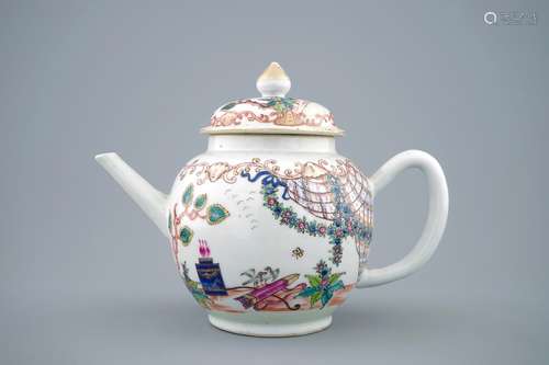 A large Chinese famille rose teapot with Valentine dove pattern, Qianlong, 18th C.