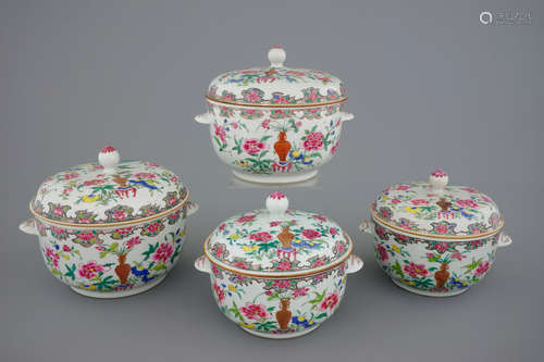 Two pairs of Chinese famille rose tureens with cover, Qianlong, 18th C.