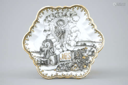 A Chinese grisaille and gilt teapot stand with 