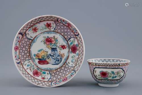 A Chinese famille rose ruby back eggshell cup and saucer, Yongzheng, 1723-1735