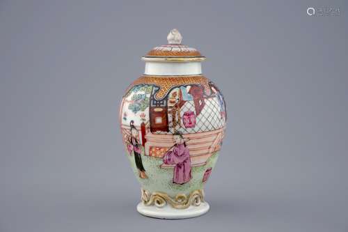 A Chinese famille rose tea caddy and cover, Yongzheng, 1723-1735