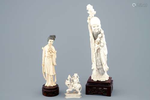 Three various Chinese carved ivory figures, ca. 1900