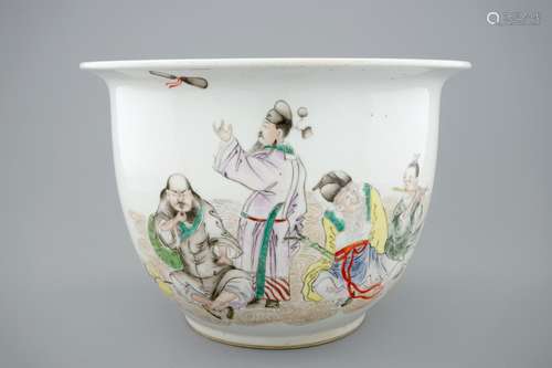 A fine Chinese famille rose flower pot with immortals, 19th C.