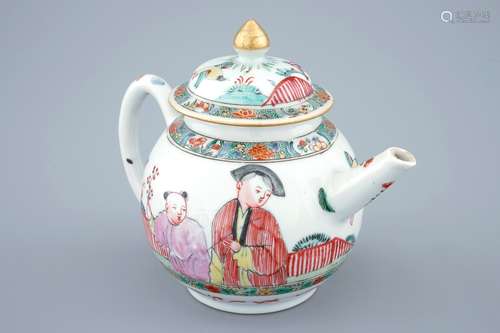 A London-decorated blanc de Chine underglaze design teapot & cover, Kangxi