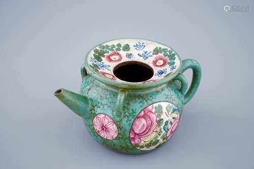 A Chinese enamelled Yixing teapot and cover, 19th C.