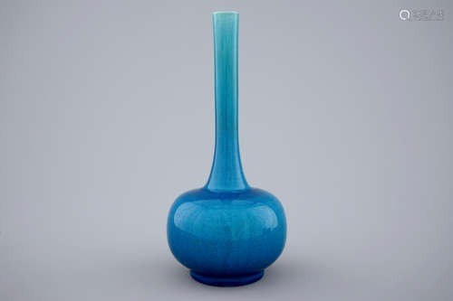 A fine Japanese monochrome turquoise Awaji vase, 19th C.