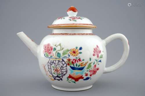 A Chinese famille rose teapot and cover, Qianlong, 18th C.