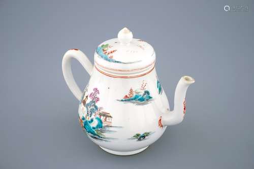 A Chinese famille rose teapot and cover with a landscape, Qianlong, 18th C.