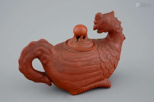 A rare Chinese Yixing teapot in the shape of a phoenix or feng huang, 17/18th C.