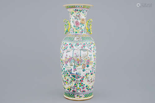 A tall Chinese famille rose vase, 19th C.