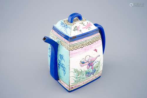 A large Chinese enamelled Yixing teapot and cover, 19th C.