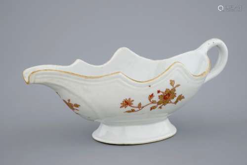 A Chinese Dutch-market export porcelain sauce boat, arms of the 