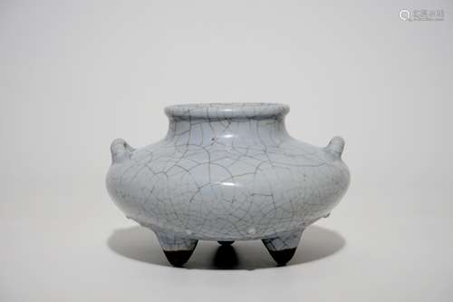 A Chinese crackle glazed tripod censer of fish basket form, Qianlong sealmark and poss. of the period