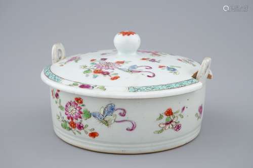 A Chinese famille rose butter tub and cover, Qianlong, 18th C.