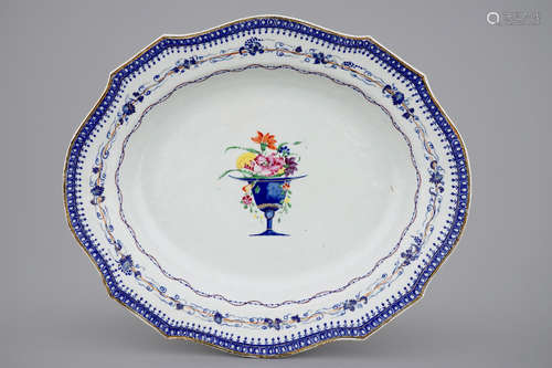 A large Chinese famille rose export porcelain dish, 18th C.