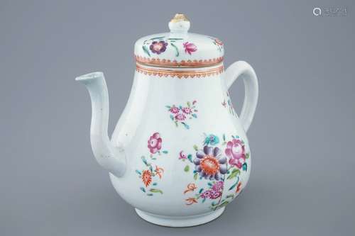 A large Chinese famille rose teapot and cover, 18th C.