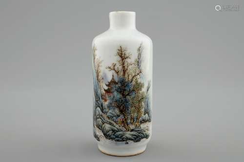 A Chinese snuff bottle with a landscape, 20th C.