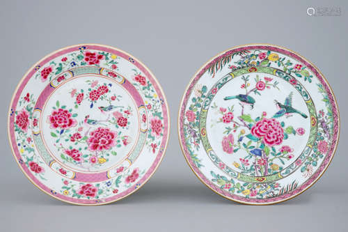 Two fine Chinese famille rose plates, Yongzheng/Qianlong, 18th C.