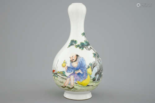 A Chinese fencai vase with an immortal in a garden, 20th C.