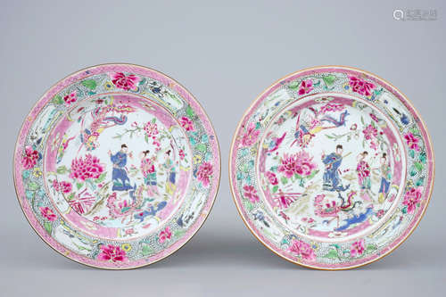 A pair of Chinese famille rose phoenix plates, Yongzheng/Qianlong, 18th C.