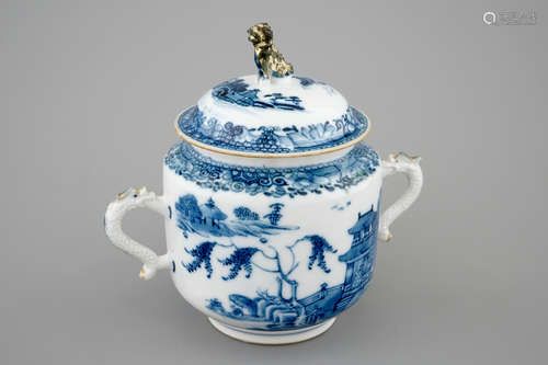 A Chinese partly gilt blue and white sugar jar and cover, Qianlong