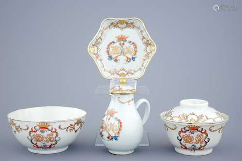 A monogrammed Chinese famille rose and gilt part tea service, Qianlong, 18th C.