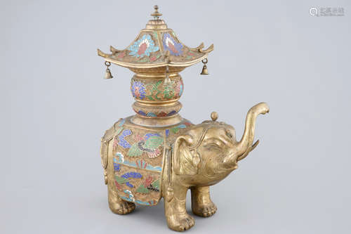 A large Chinese cloisonne elephant-shaped censer, 19/20th C.