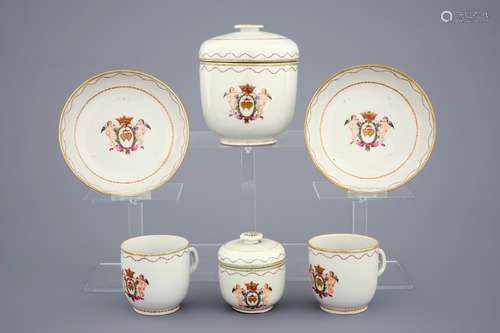 A Chinese famille rose and gilt part tea service with cherubs, Qianlong, 18th C.