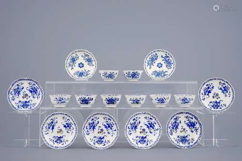 A set of 10 Chinese overglaze blue and gilt cups and saucers, Yongzheng, 1723-1735