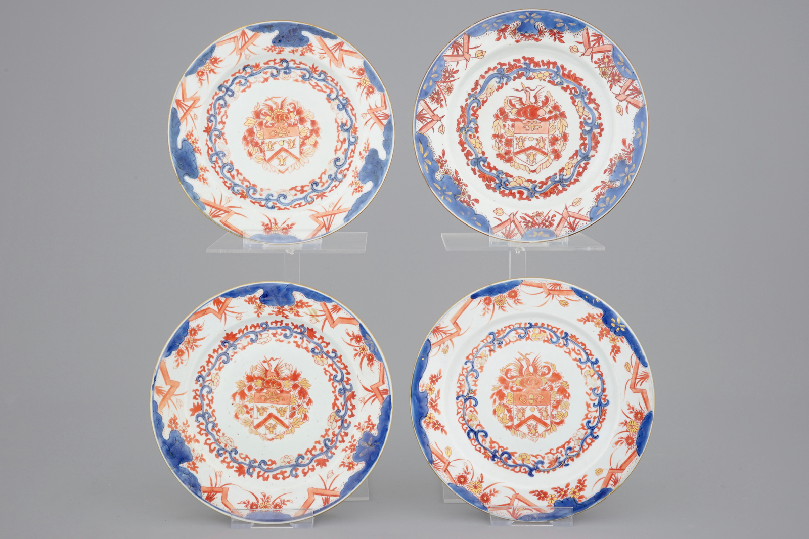 A set of 4 Chinese export porcelain Imari armorial plates, arms of 