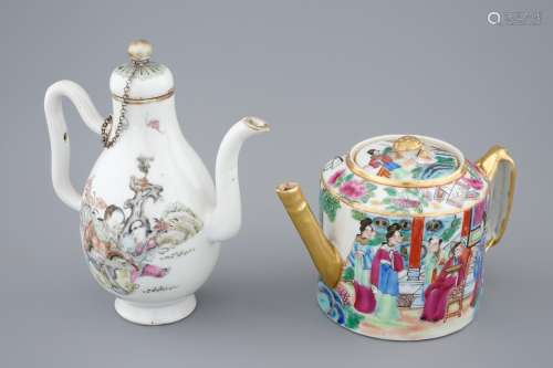 Two Chinese famille rose teapots and covers, incl. Canton, 19/20th C.