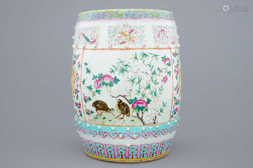 A Chinese famille rose garden seat, 19th C.