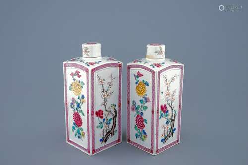 A pair of Chinese famille rose tea caddies and covers, Yongzheng, 1723-1735