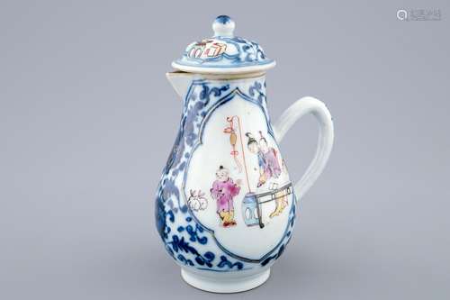 A Chinese famille rose mandarin milk jug and cover, Qianlong, 18th C.