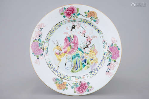 A Chinese famille rose plate with a lady on a deer, Yongzheng, 1723-1735