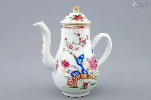 A Chinese famille rose milk jug and cover, Qianlong, 18th C.