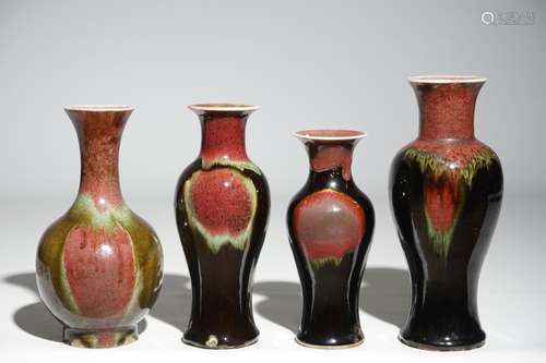 A lot of 4 Chinese flambe glazed vases, 19/20th C.