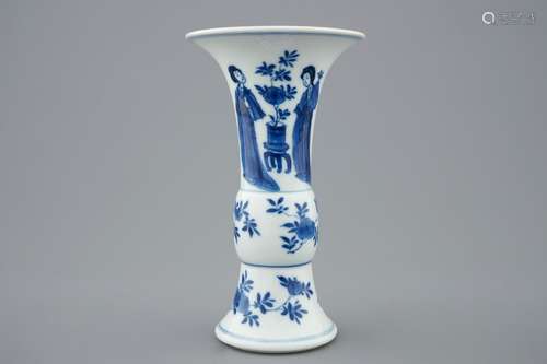 A Chinese blue and white gu vase with long Elizas, Kangxi