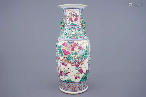 A large Chinese famille rose warriors vase, 19th C.