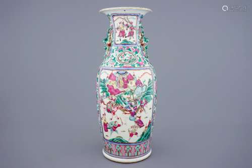 A large Chinese famille rose warriors vase, 19th C.